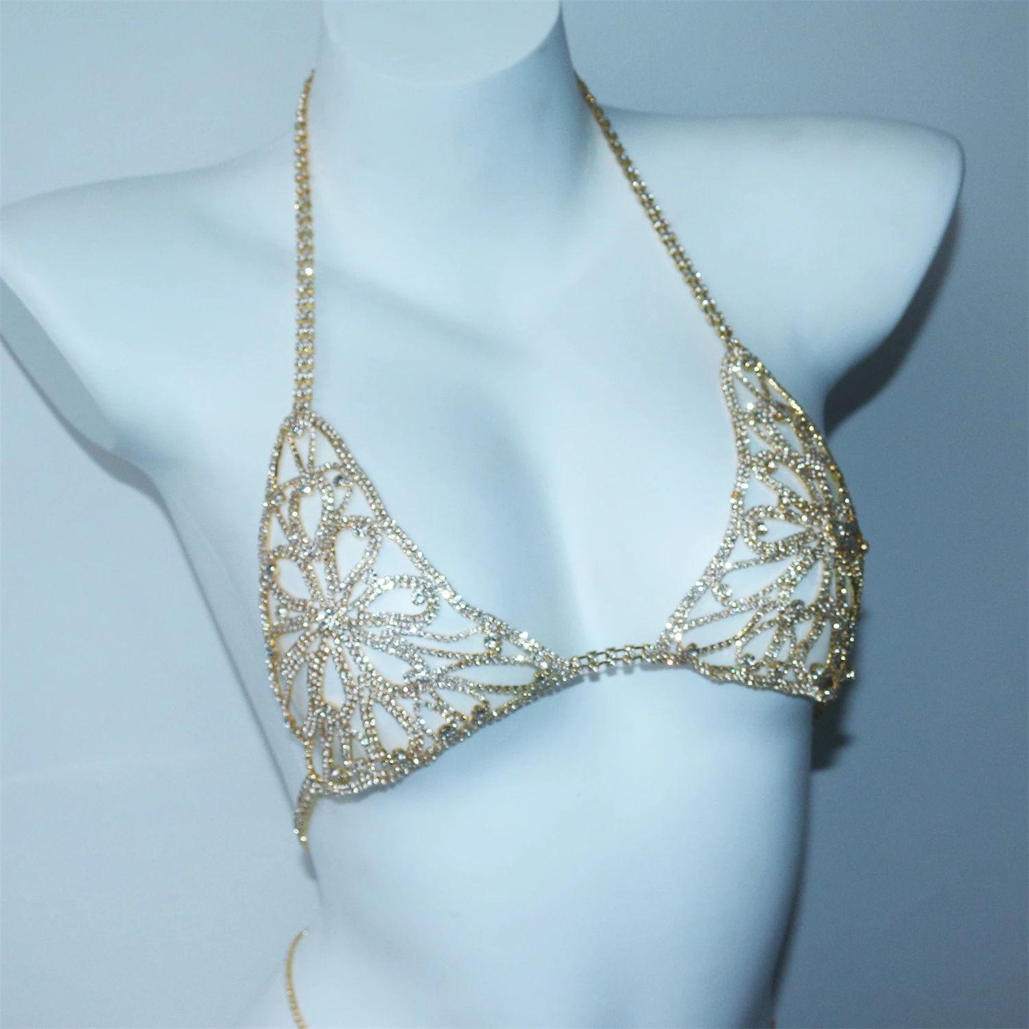 Strand-Bikini-Accessoires: Damen-Brustketten & Körperschmuck mit Strass, Funkelnde Strass-Quasten-Brustketten & Körperketten – Detail 4