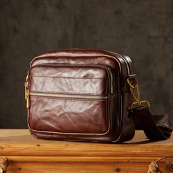 Handmade Genuine Leather Shoulder Bag Men Casual Messenger Bag Travel Cross body Sling Bag Retro Cowhide Leather Messenger Bag