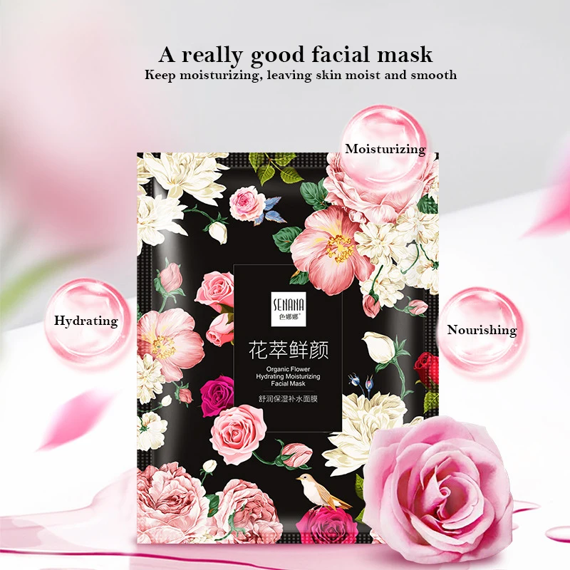 10pcs Natural Flowers Moisturizing Face Masks for Women Face Skin Brighten Hydrating Oil Control Rose Facial Mask Skin Care