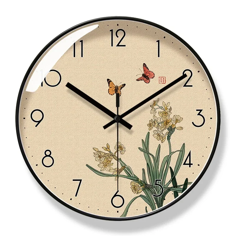 2026 New Wall Clock Living Room Decoration Wall Clock Orchid New Chinese Style Ancient Style Silent Sweep Second Quartz Clock