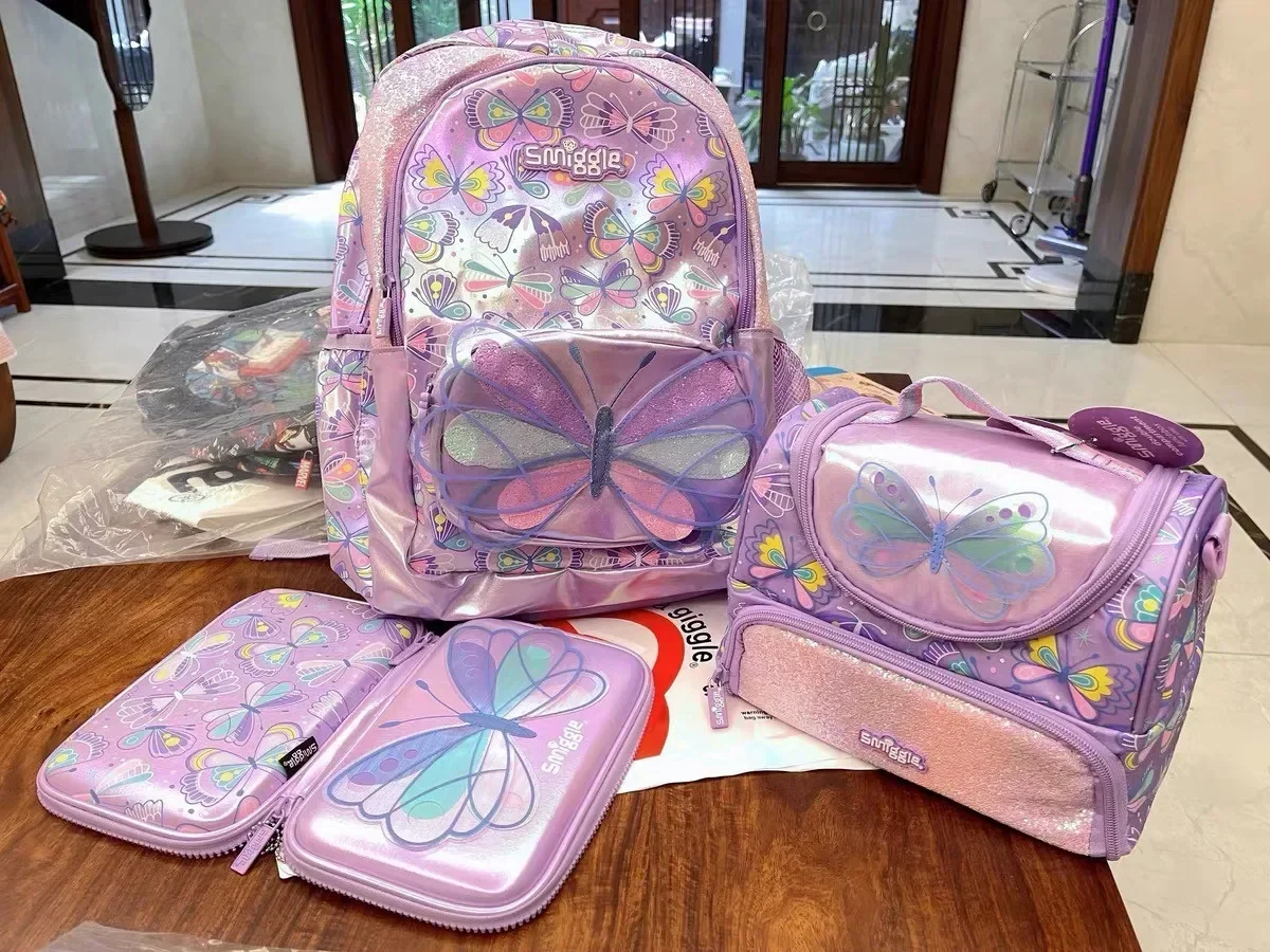 Large Smiggle Primary School Student Capacity Ultra Light Weight Reducing Butterfly Style Stationery Girl Backpack Birthday Gift