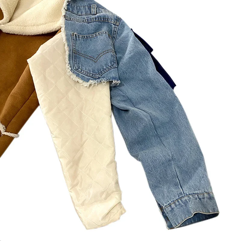 Новое модное женское плюшевое ковбойское пальто, зимняя одежда, внутренняя майка из овечьей шерсти, длинная толстая хлопковая одежда с большим воротником