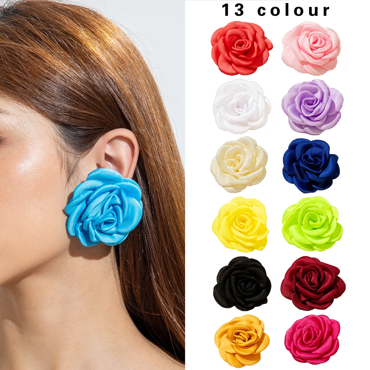 Tocona Trendy 6CM Fashion Burning Satin Flowers Stud Earrings for Women Girls Pretty Earrings Wedding Daily Party Jewelry