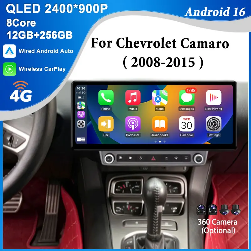 12.3 inch for  Chevrolet Camaro 2008 - 2015  Android Auto Car Radio Mutimedia Player GPS Navigation  Bluetooth 4G  DSP WFi QLED