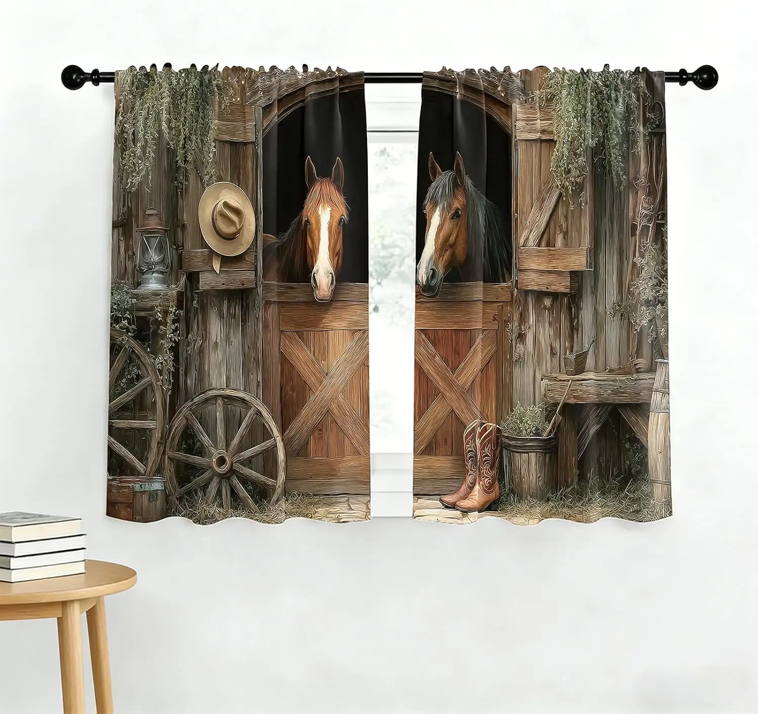Rustic Western Horse Window Curtain Farmhouse Barn Decor Style Living Room Curtain Equestrian Style Drapes