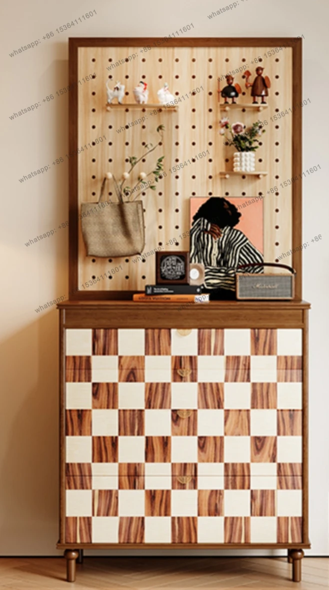 12Vintage Solid Wood Subareas Screens Living Room American Country Solid Wood Storage Chest of Drawer Four-Bucket Cabinet