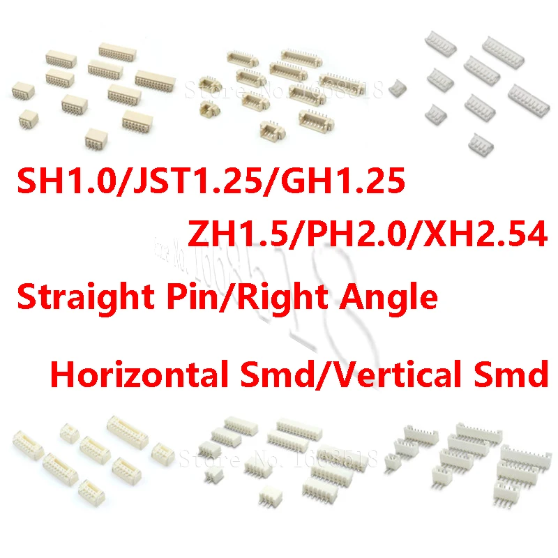 10db SH/JST/GH/ZH/PH/XH Hangmagasság 1.0MM 1.25MM 2.0MM 2.54MM Apaállat hajcsat Kamra aljzat dip/right szögben SMD 2/3/4/5/6/6/7/8/9/10/12P hajcsat