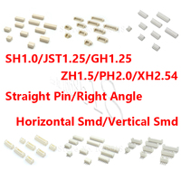 10PCS SH/JST/GH/ZH/PH/XH Pitch 1.0MM 1.25MM 2.0MM 2.54MM Male Pin Header Socket Dip/Right Angle SMD 2/3/4/5/6/6/7/8/9/10/12P Pin