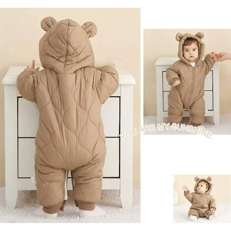 Newborn Baby Romper Winter Thicken Cotton Jumpsuit Infant Onesie Fleece Lining Hooded Rompers for Boy Girl Clothes Kids Outfit