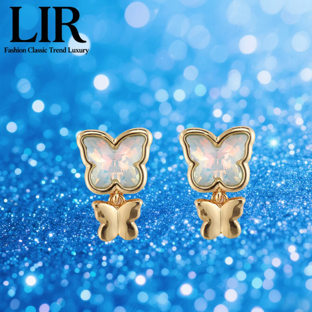 

LIR Butterfly Earrings, High - Clarity Glass Inlaid, Blue Tassel S925 Silver Needle, Cute Sweet Style, Free Shipping