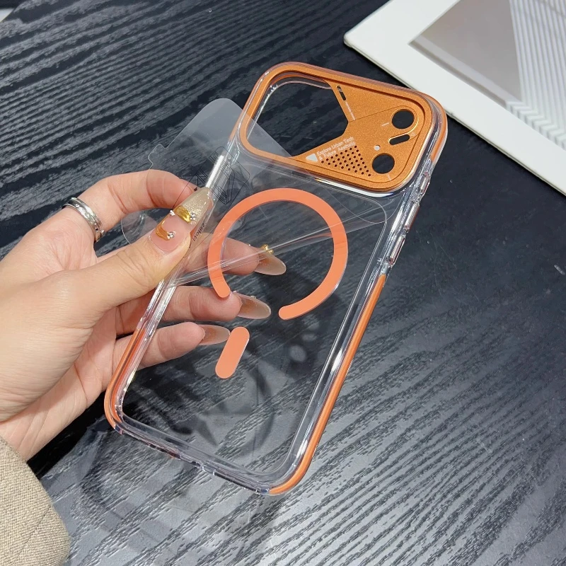 Funda Magnética Protectora de Metal para Lente de Cámara para iPhone 17 Pro Max, Carga Magnética, Cubierta de Lujo, Color Caramelo, Bumper Coque