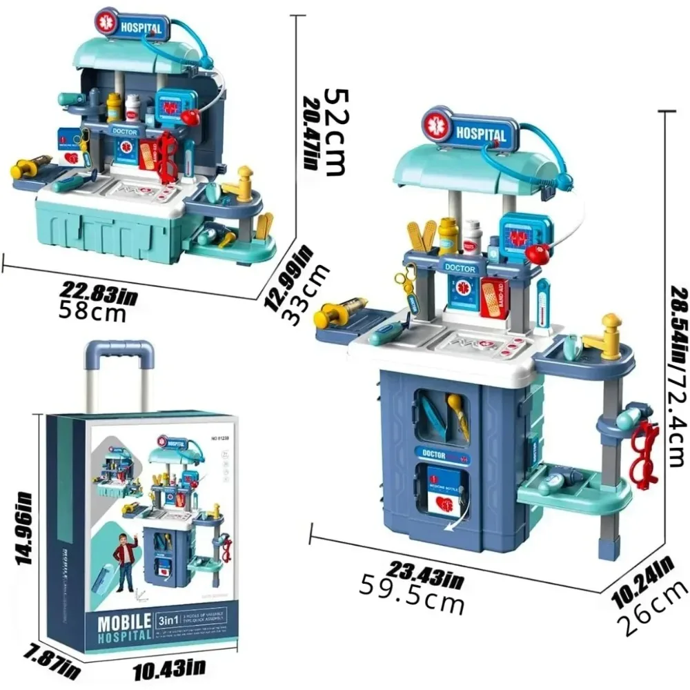 3 في 1 لعبة مجموعة الطبيب التظاهر اللعب مجموعة طبية حقيبة Playset لعب الأدوار سماعة الطبيب والأدوات الطبية لعب للأطفال بنين بنات