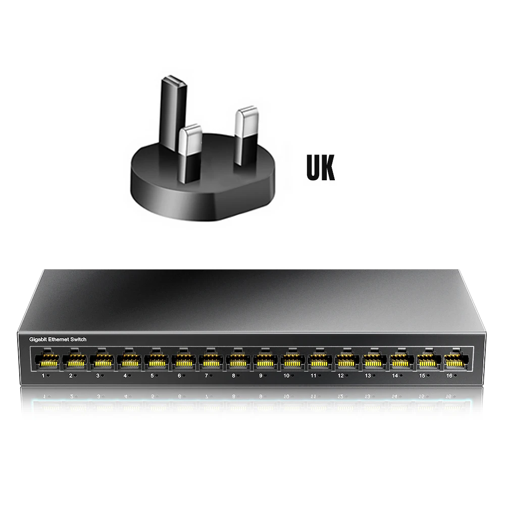 AMPCOM Netwerk Switch 16 Poorten Switch Ethernet 1000 Mbps Gigabit Hoge Prestaties Smart Switcher RJ45 Hub Internet Injector
