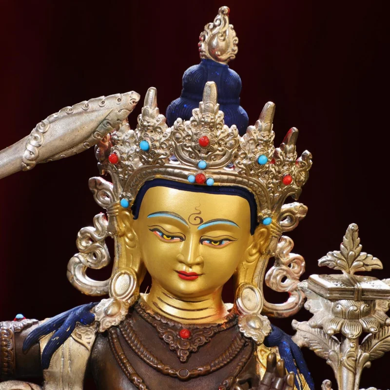 Manjushri Puxian Buddha statue ornament Tibetan brass gilt silver home Tibet 7 inches 1 foot indoor supplies Manjushri Bodhisatt
