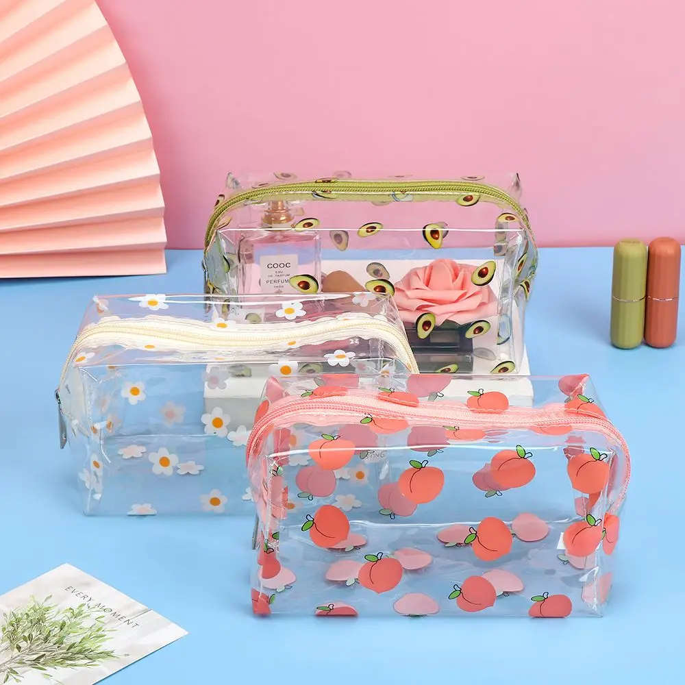 Cute Print Toiletry Organizer Clear Travel Cosmetic Bag borse per il trucco trasparenti per le donne ragazze Avocado Flower Peach