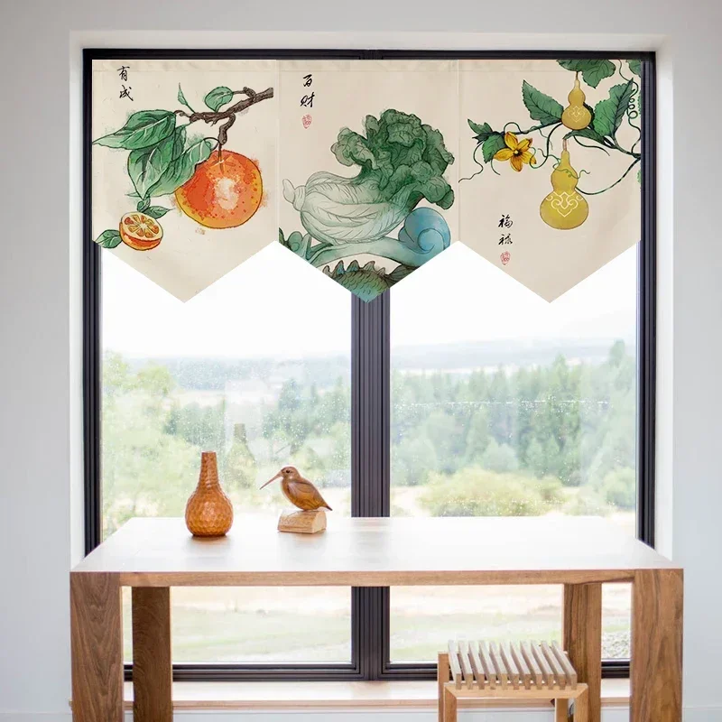 New Chinese Kitchen Curtain Short Curtain Shop Partition Decoration Japanese Curtain