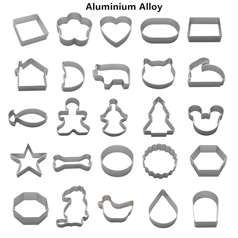 Aluminium Alloy Cake Cookie Cutter Tools,Square Plum Blossom Heart Elliptical Cabin Moon Pig Cat Rabbit Fish Gingerbread Man