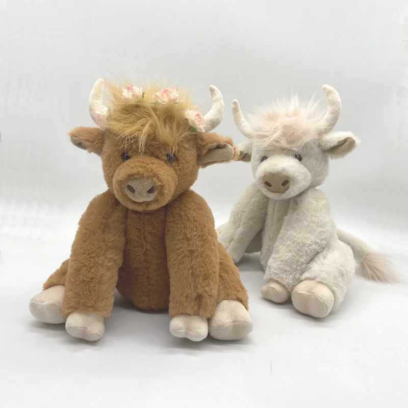 

Highland Cow Plush Scottish Long Fur Simulation Stuffed Animal Movable Joints With Sound Home Decor Gift For Adult Animal Lovers