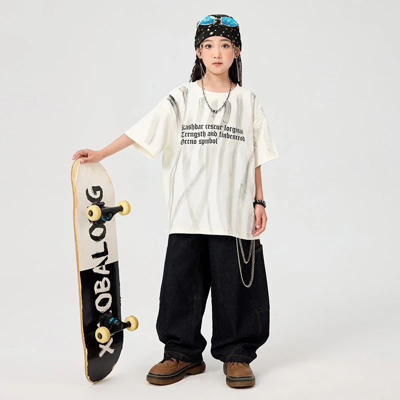 Summer Baggy Street Clothing Kids Hip Hop Dance Tops Black Pants Short Sleeves Poppin Breaking Practice Show Costume BL16086
