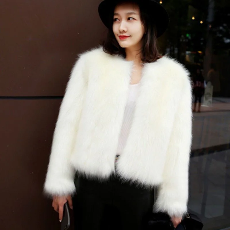 

2025 New Autumn and Winter Women's Clothing Splicing Fashion Solid Color Versatile Slim Fur Long-sleeved Jacket