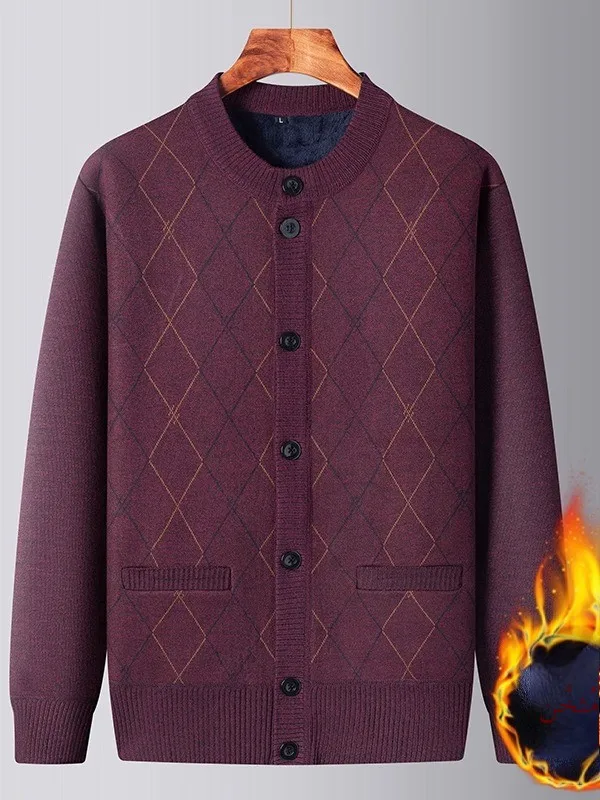 

Men's Fce Lined Thiened Knitted Cardigan round Ne Casual Leisure Warm Top Coat Autumn Winter Faion Polyester Fiber