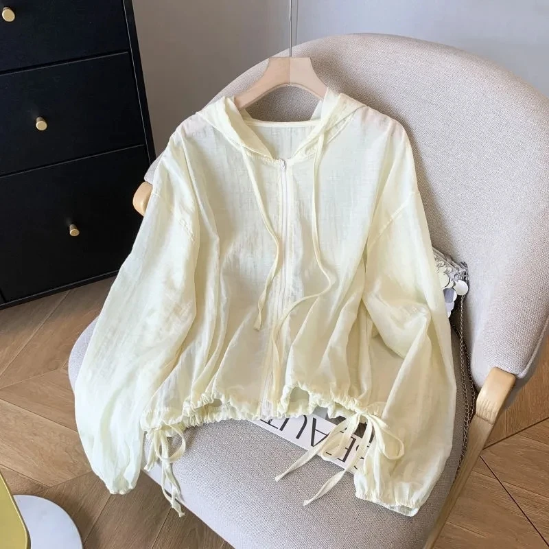 

2025 Summer New Lazy Sle Fraance Wind Coat Hooded Sun Protection Loose Breathable Design High-End Feeling Women's Top