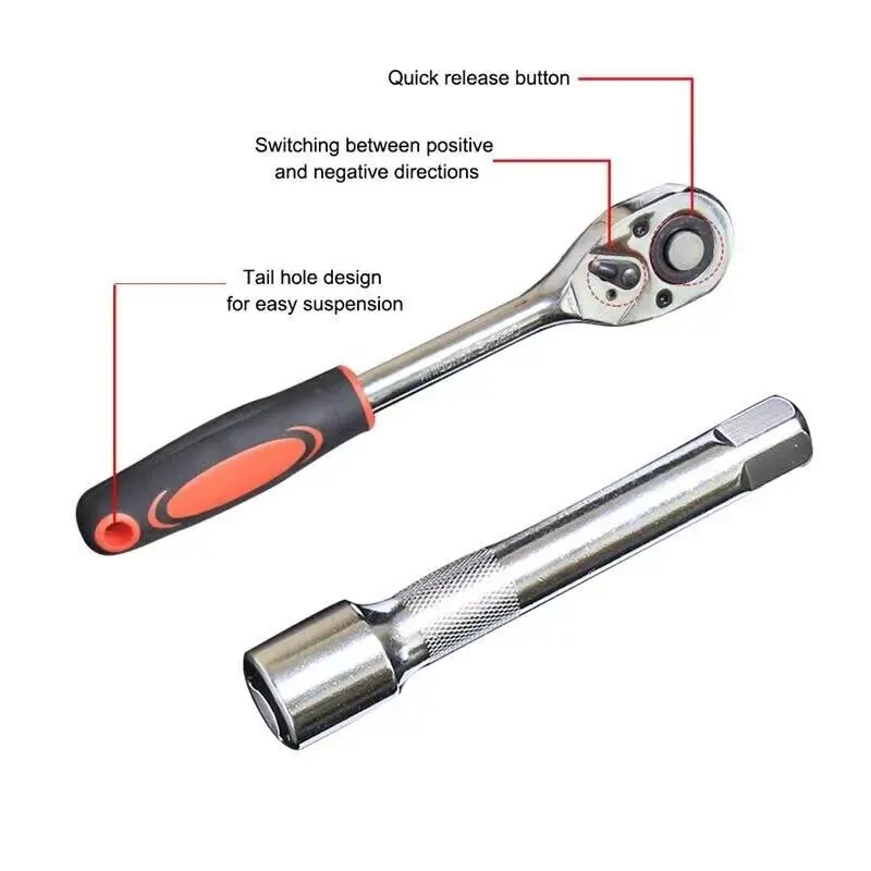 Imagem -04 - Soquete Ratchet Wrench Conjunto para Bicicleta Reparação Kit de Reparação Multi-função Chave Inglesa Ferramenta de Extensão 14 12 Polegada 12 Peças