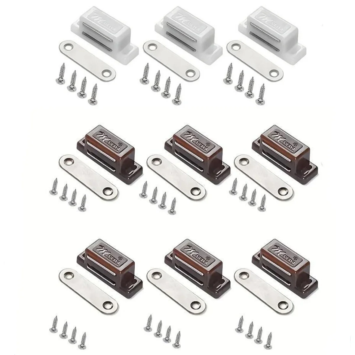 10 Pieces of Plastic Magnetic Screws for Cabinet Doors, Invisible Door Stops, Suitable for Cabinet Doors, Drawers and Blinds