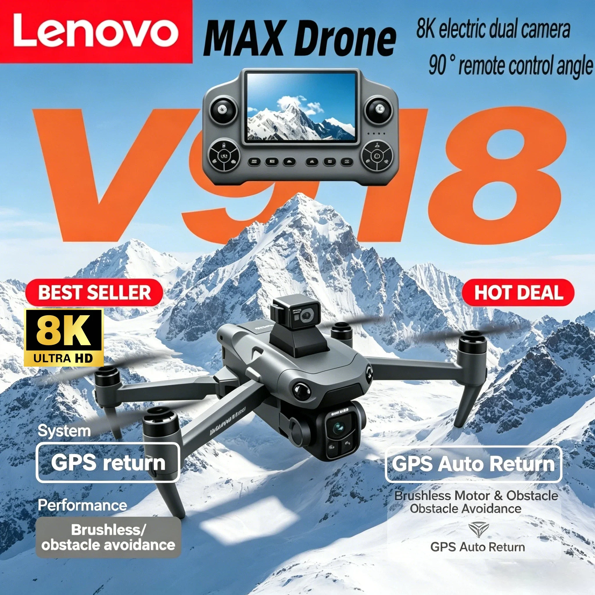 V918 Max FPV 드론 8K 카메라 GPS 3000M RC 쿼드콥터 LCD 화면 레이저 장애물 회피 리모컨 전문가용 선물