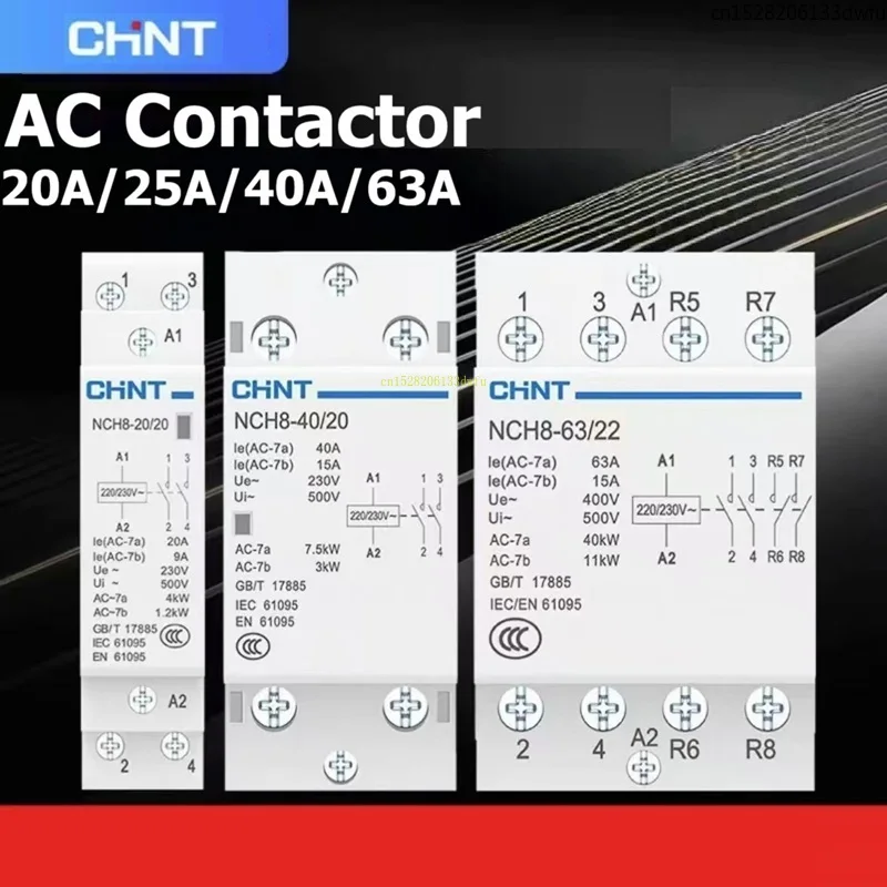 

CHINT NCH8 20A 25A 40A 63A 1NO 1NC 2NO 2NC 4NO 2P 4P Бытовой мини-контактор переменного тока на DIN-рейку 220 В 230 В 400 В 63/22 63/40 40/40 40/22