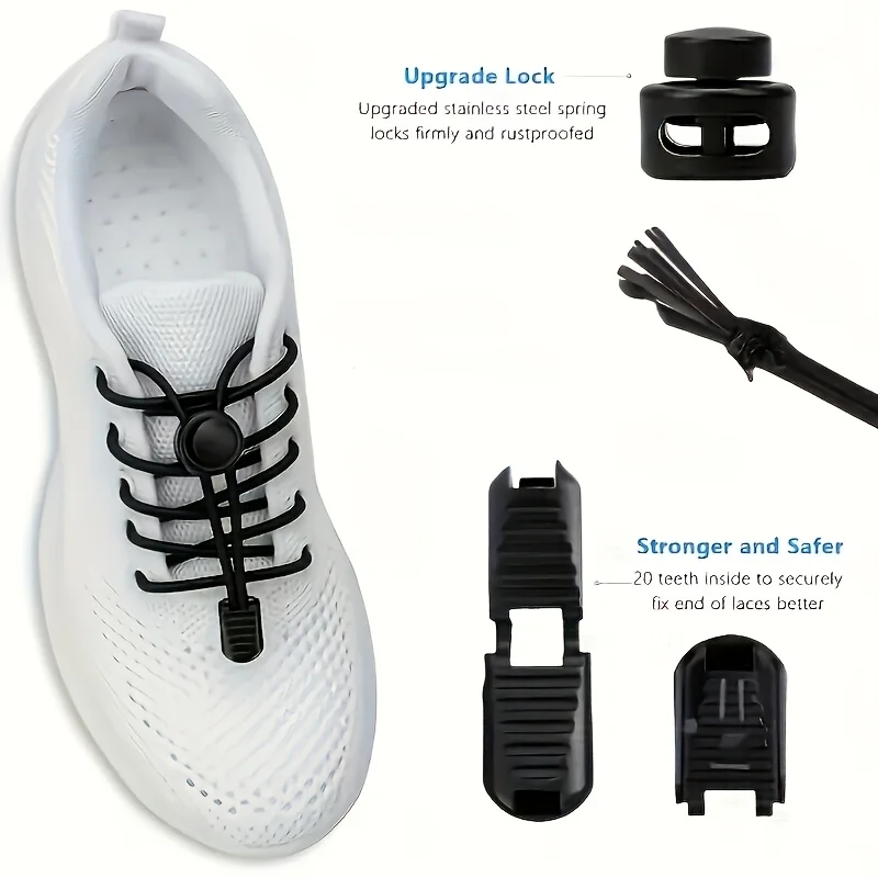 1 Pair Round Elastic No-Tie Shoelaces with Secure Lock Design - Battery-Free, Universal Fit for All Shoes, Ideal for Convenience