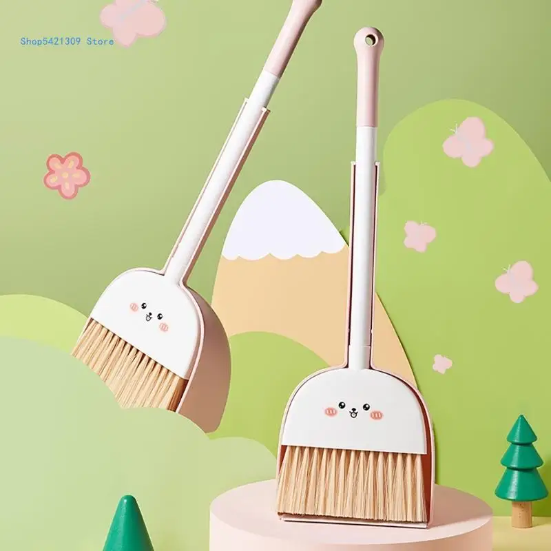 Multipurpose Small Brooms and Dustpan Set Convenient for Kids Ages 3 to 6 Portable for Pretend Housekeeping Playing