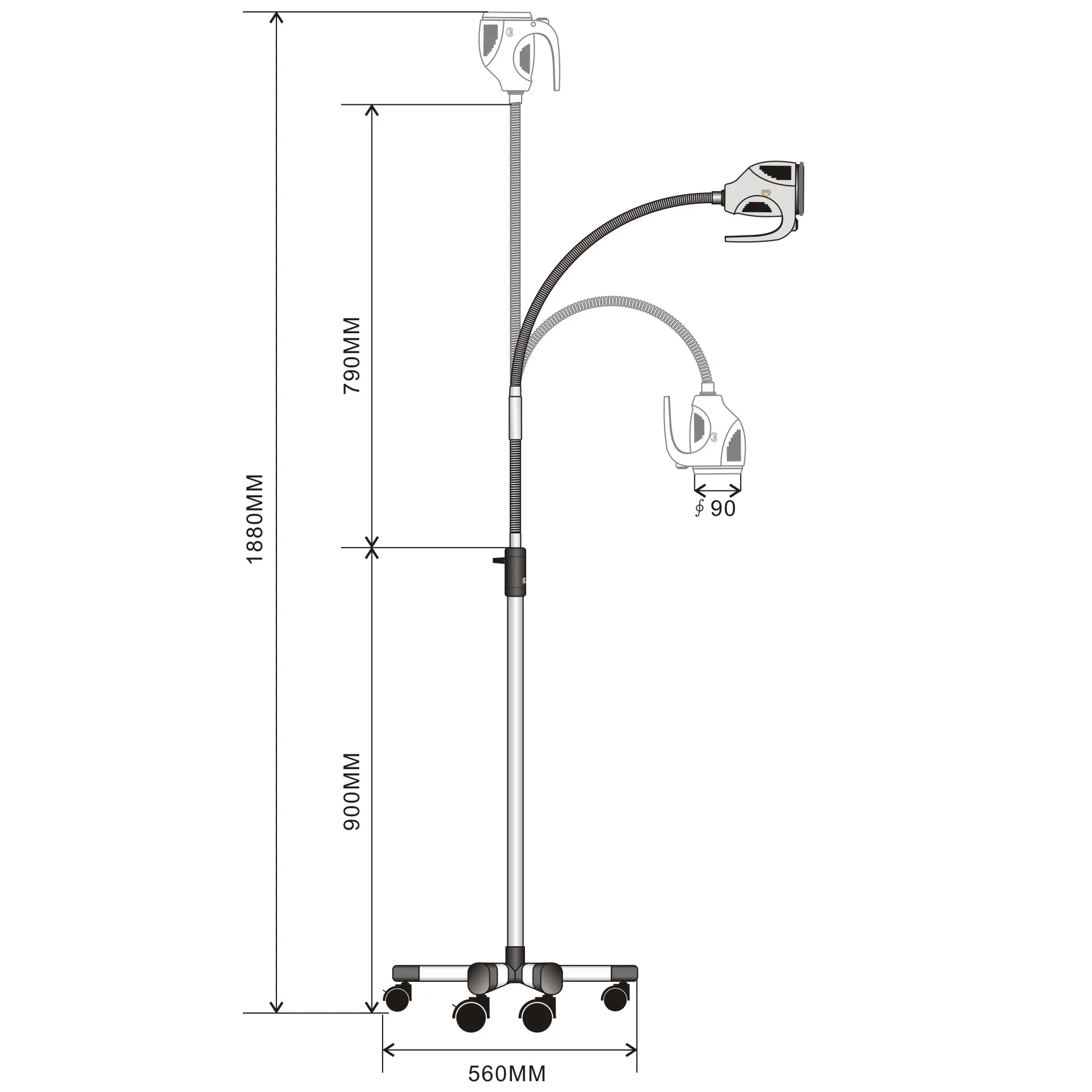 KWS Medical Clinic Portable LED Operation Mobile Medical Lamps Electric Power Source Floor Stand Examination