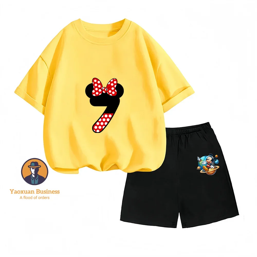 

Summer Short-sleeved Set, Mickey Mouse Breathable Set, Casual T-shirt and Shorts Two-piece Set, Children's Short-sleeved Set
