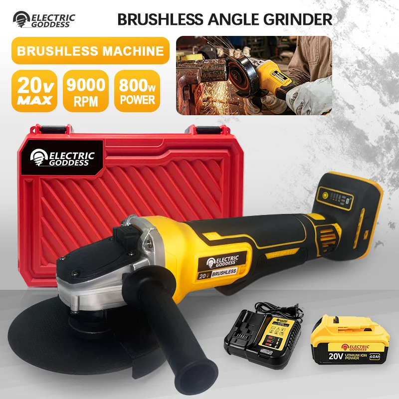 EGOD 100/125mm Borstelloze Haakse Slijper Polijsten Snijmachine Draadloze Elektrische Haakse Slijper Power Tool fit Dewalt batterij