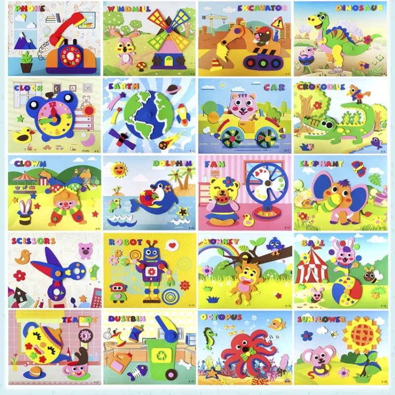 2022 New 3D EVA Sponge Large Sticker for Children Can Rotate DIY Educational Toy with 20 Pictures Randomly