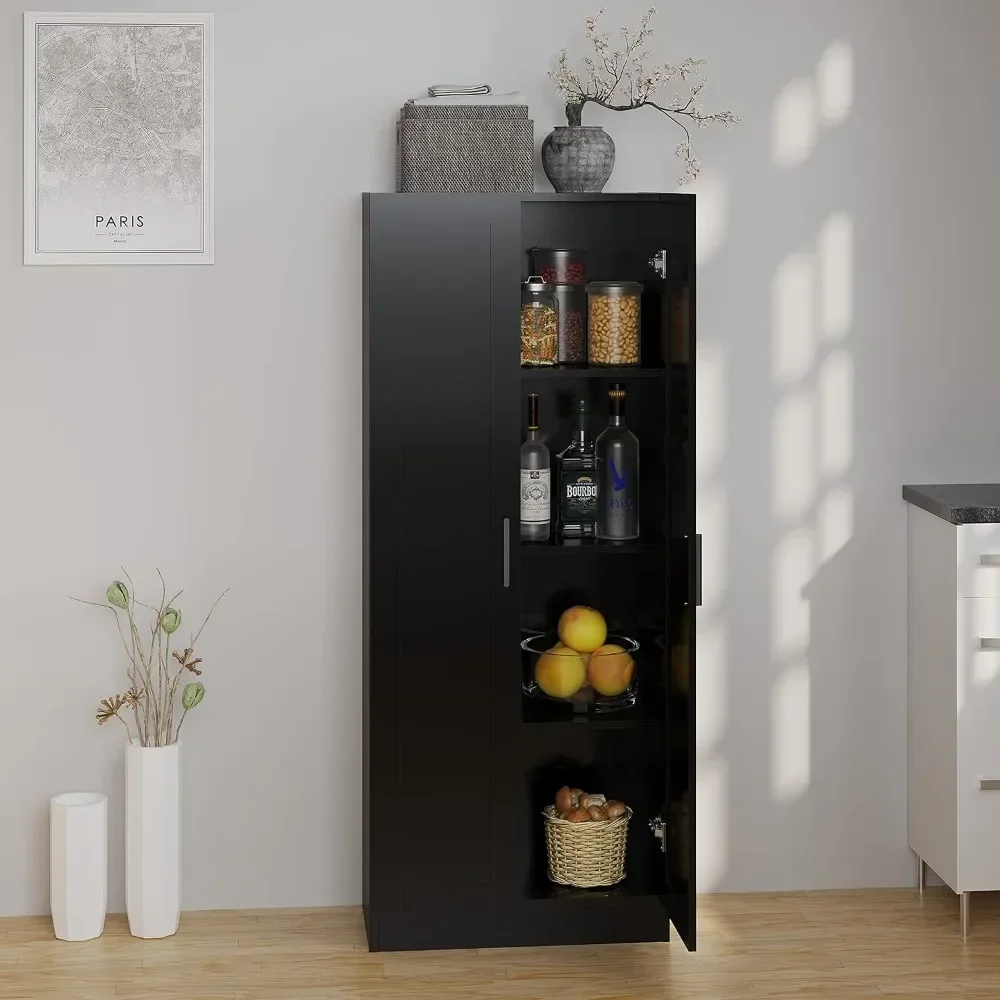 خزانة تخزين خشبية من بانانا، خزائن مخزن ضيقة، خزانة تخزين طويلة قائمة بذاتها مع بابين ورفوفين (أسود)