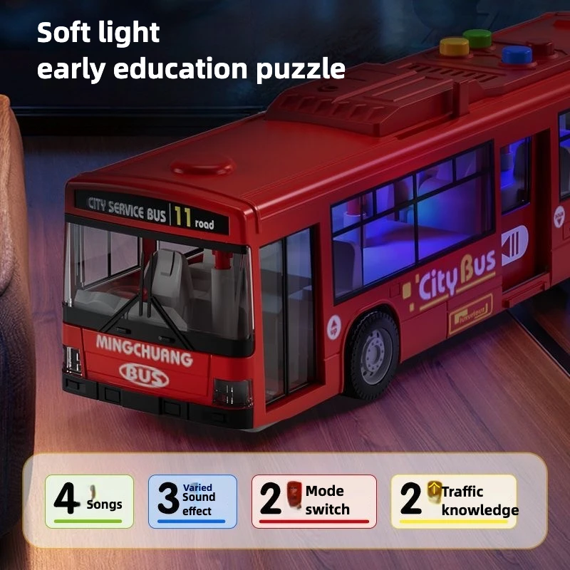 Autobús de simulación de alta calidad, tamaño grande, resistente a caídas, música ligera, modelo de autobús de inercia, coche extraíble, juguetes educativos, regalos