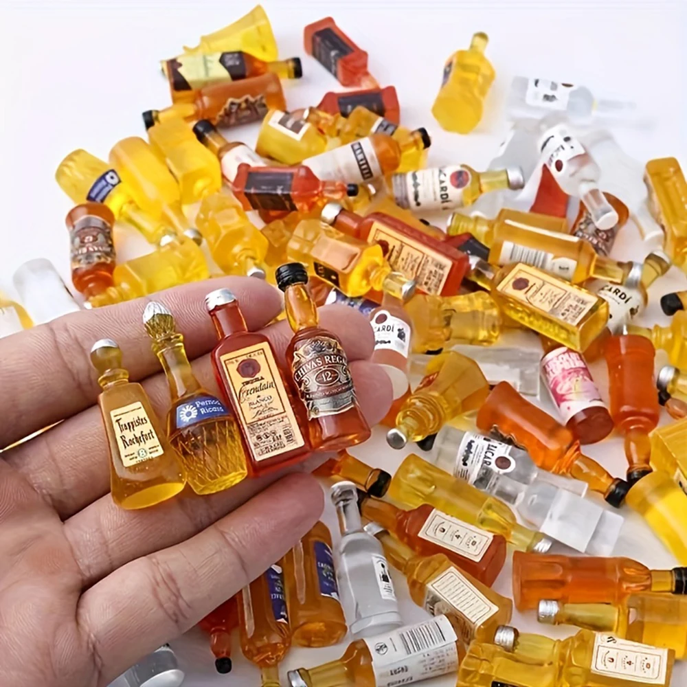 12PCS 1/12 Scale Miniature Resin Bottle Set Decoration DIY Miniature Kitchen, Living Room Scene Decoration for DIY Crafts