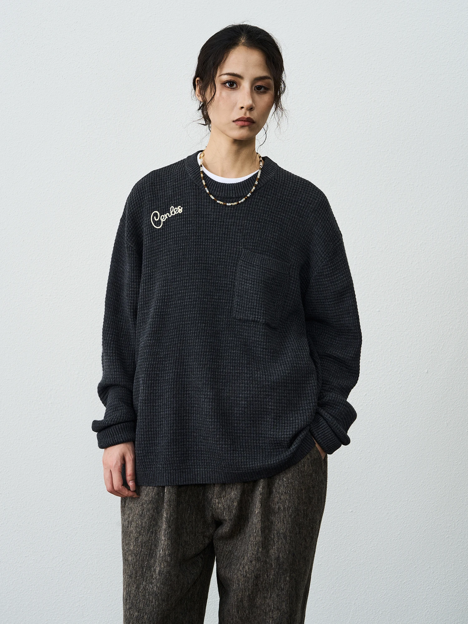 CENLES Men's Knitted Wool Blend round Neck Pullover Sweater Autumn Winter New Style American Texture Tassel Long Sleeve Casual