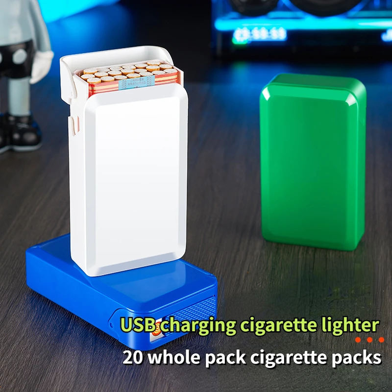 New USB Charging Cigarette Box Portable Pressure resistant 20 pack of cigarette boxes With cigarette lighter delicate Men Gift