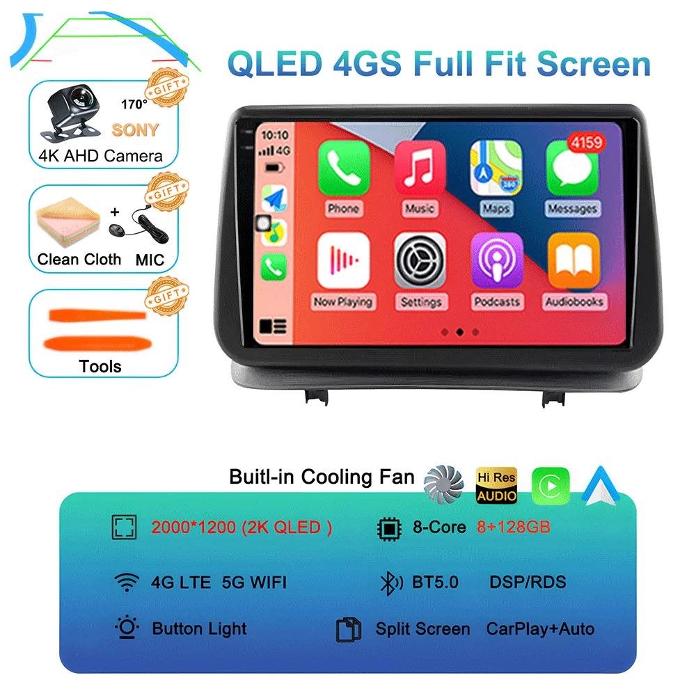Android 16 Videospeler Carplay voor Renault Clio 3 Clio3 2005 2006 2007 2008 2009 - 2014 Multimedia autoradio WIFI+4G DSP Stereo