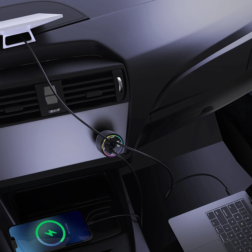 Autoladegerät für Starlink Mini, 255W 5-Port 60W 30V/2A DC-Anschluss & 100W USB-C PD Schnellladung für MacBook Pro iPhone17 Samsung S26 – Detail 11