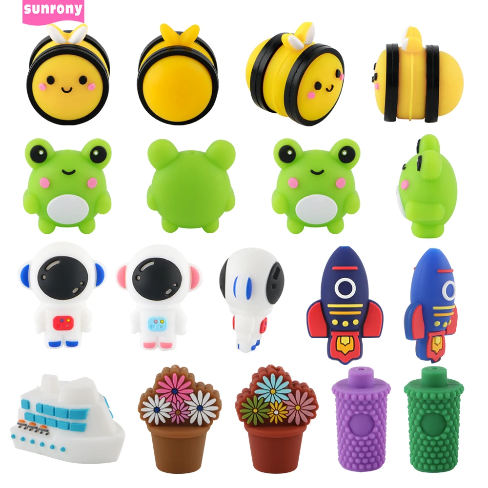 

5Pcs New Cartoon Stereoscopic Silicone Beads Frog Bee Astronaut Rocket For Jewelry Making DIY Keychain Necklace Accessories