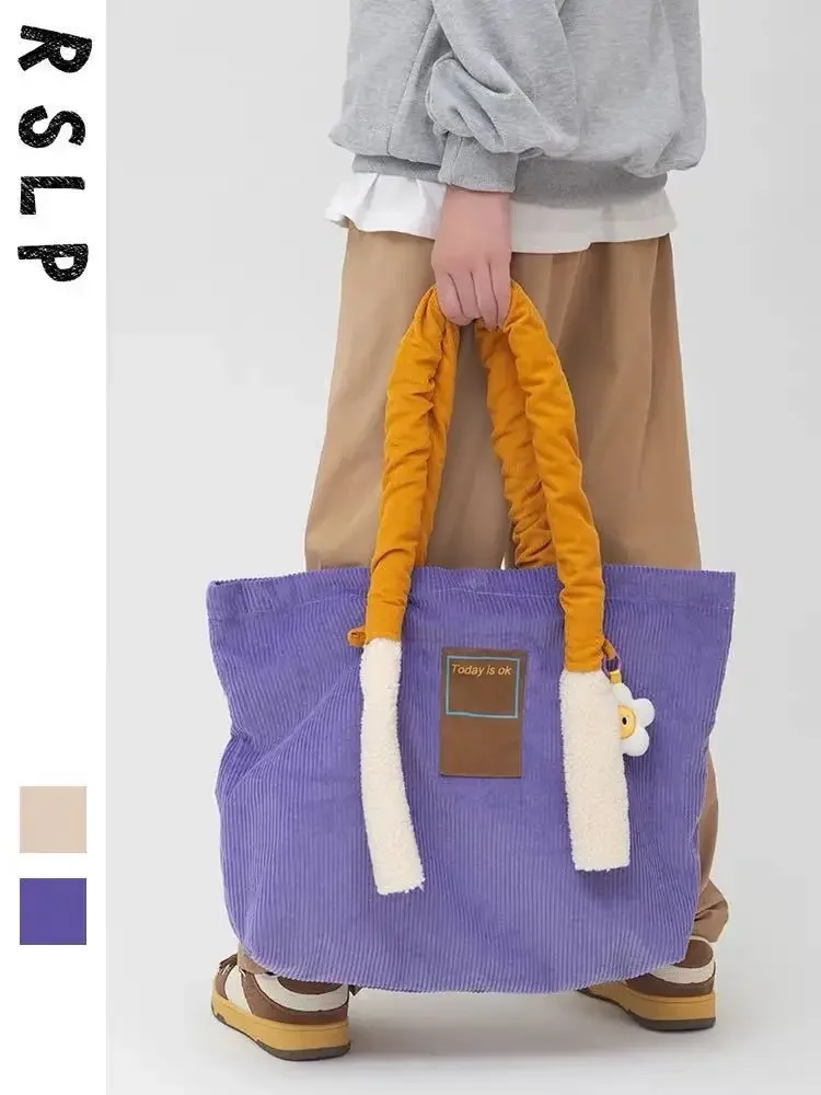 2023 New Spring Fashion Women Bag Lovely Korean Shoulder Bag Handbag High-Capacity Tote Bag Corduroy Girls Bag All-match