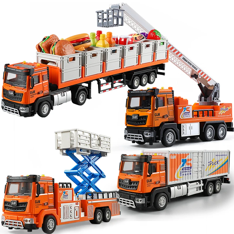 1:40 4Styles Orange Pullback City Transport Truck Urban operation vehicle Cargo Car Alloy Educational Toys for Children Gifts