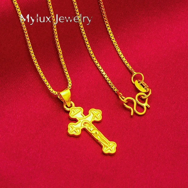 

Mylux Jewelry 9999 24K genuine gold classic men's and women's dominant cross necklace men's and women's chain cross gold jewelry
