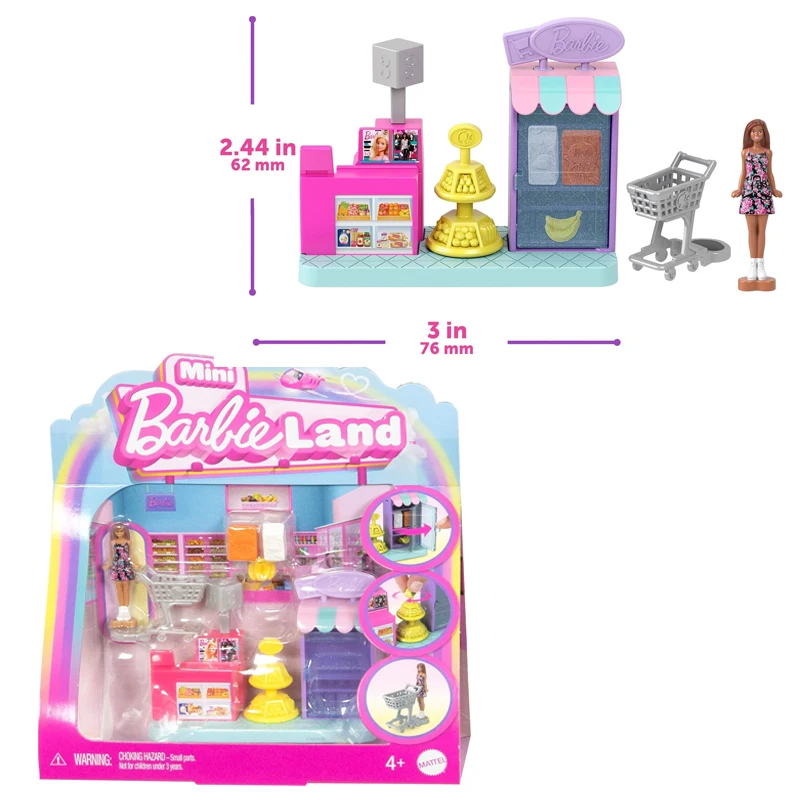 Original Barbie Mini Barbieland Doll House Hair Salon Pet Boutique Supermarket Bakery Toys for Girls Accessories Micro Furniture