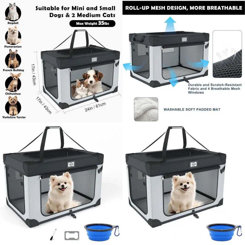 

Portable 24 Collapsible Dog Crate with Warm Blanket and Bowl for Small Dogs and Large Cats - Ideal for Travel and Outdoor Use