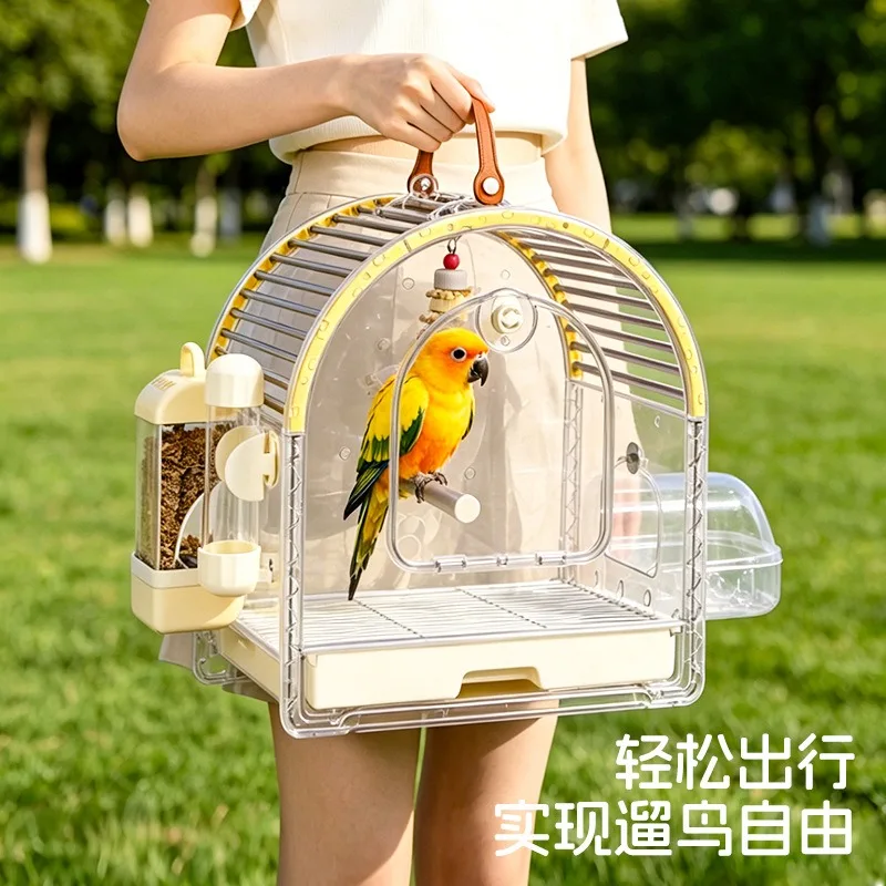 Bird cage Parrot cage Large splash-proof black wind Peony Tiger skin Stainless steel Acrylic Transparent ornamental home